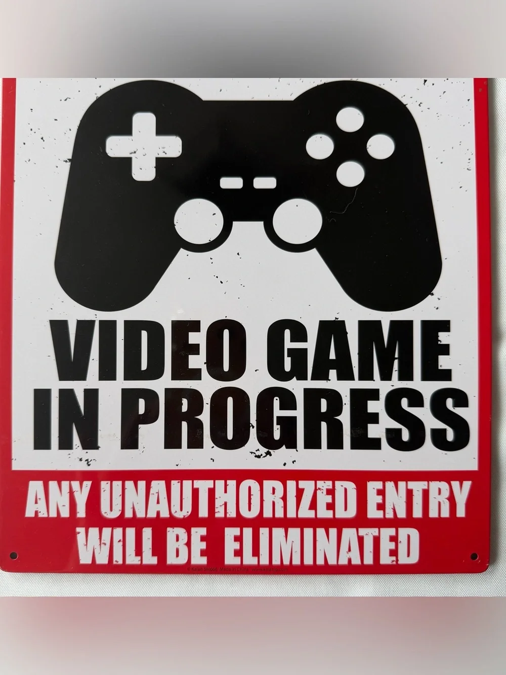 Warning Video Game in Progress metal tin thin wall sign decor red black white